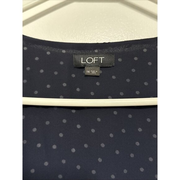 LOFT Woman's Short Sleeve Blue White Polka Dots Ruffle sleeves Dress Size 14 - Picture 3 of 13